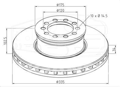 Диск тормозной 335*34 перед.