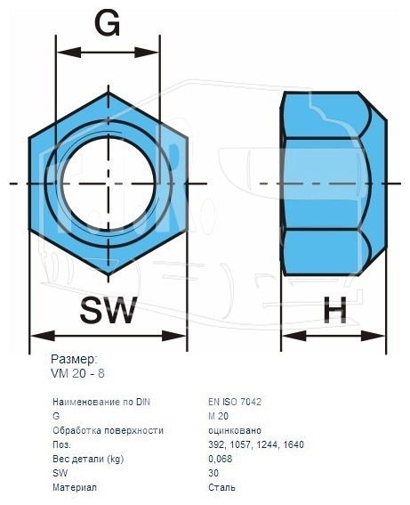 Гайка М20*2.5 самоконтрящ.