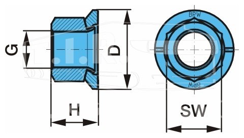 Гайка М22*1.5 колеса с юбкой SW32 H=27