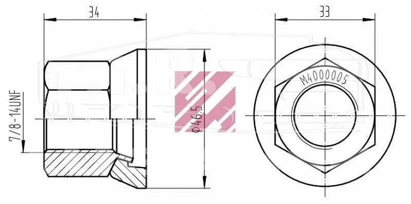 Гайка колеса 7/8"-14UNF h=35/33