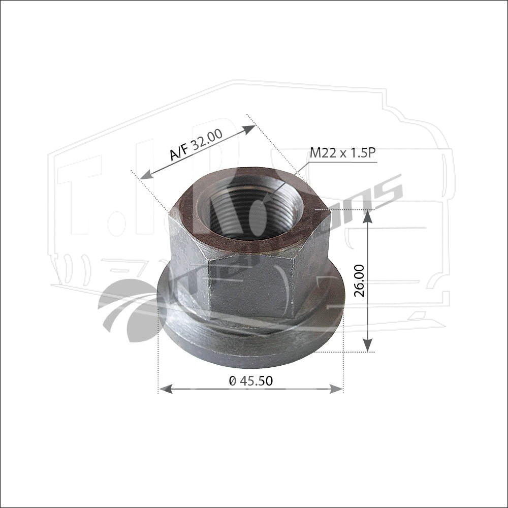 Гайка М22*1.5 колеса с юбкой SW32 H=27