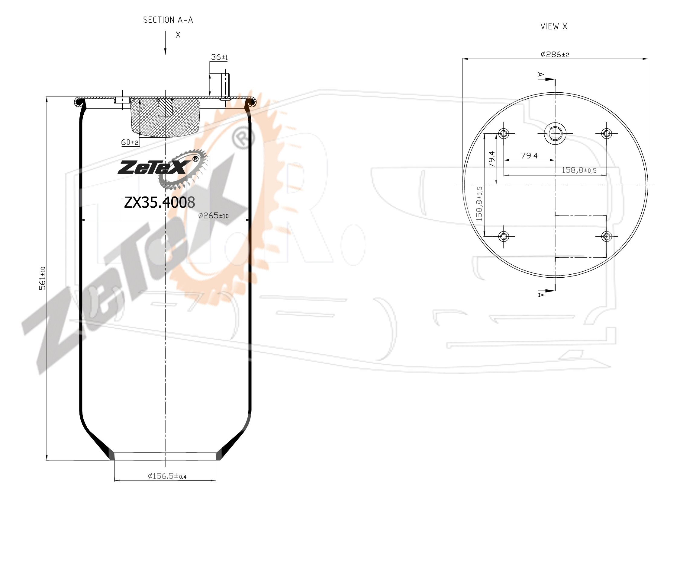 Пневморессора Contitech 4008N без стакана SAF