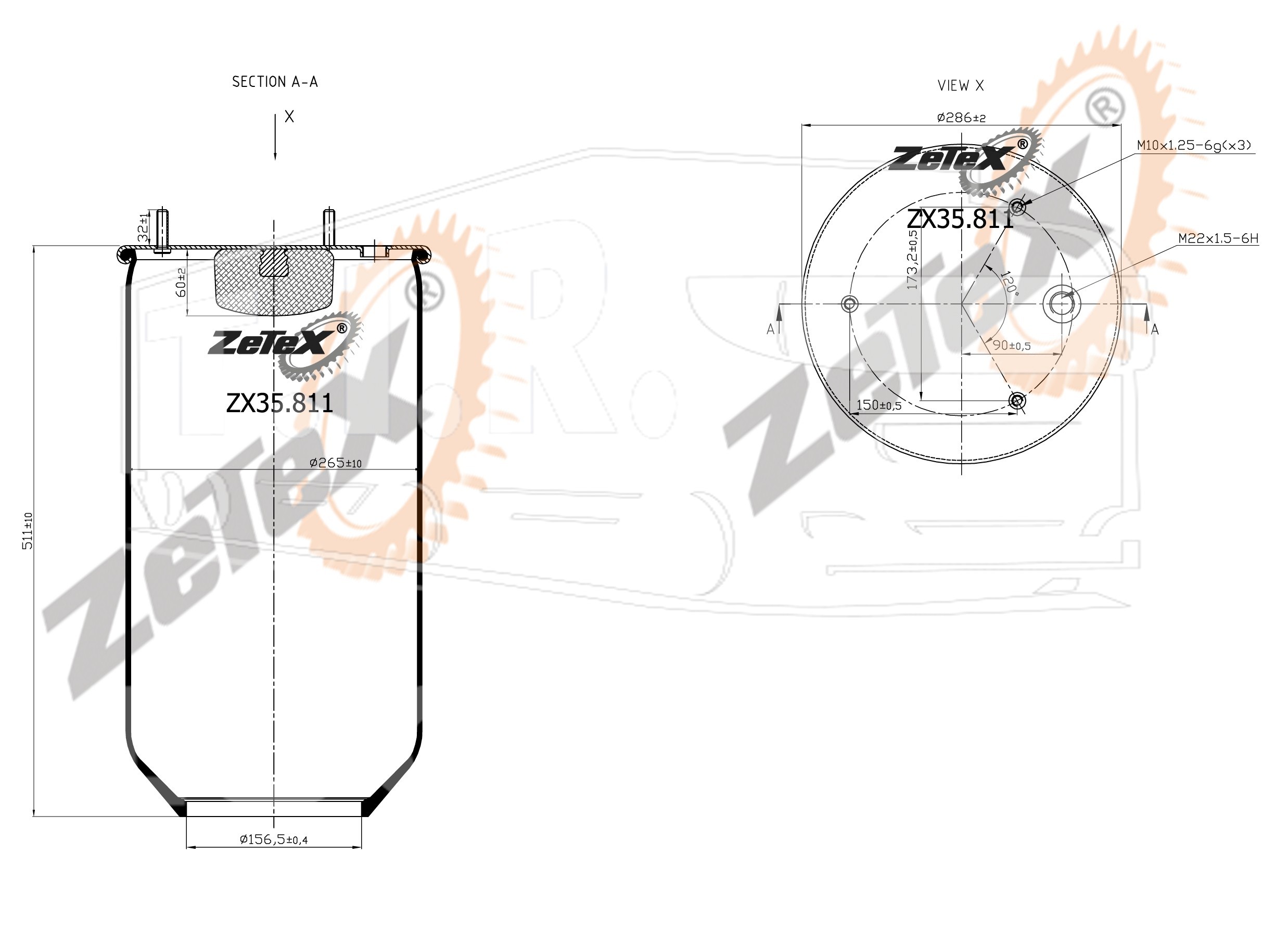 Пневморессора 811MB без стакана DAF / RENAULT