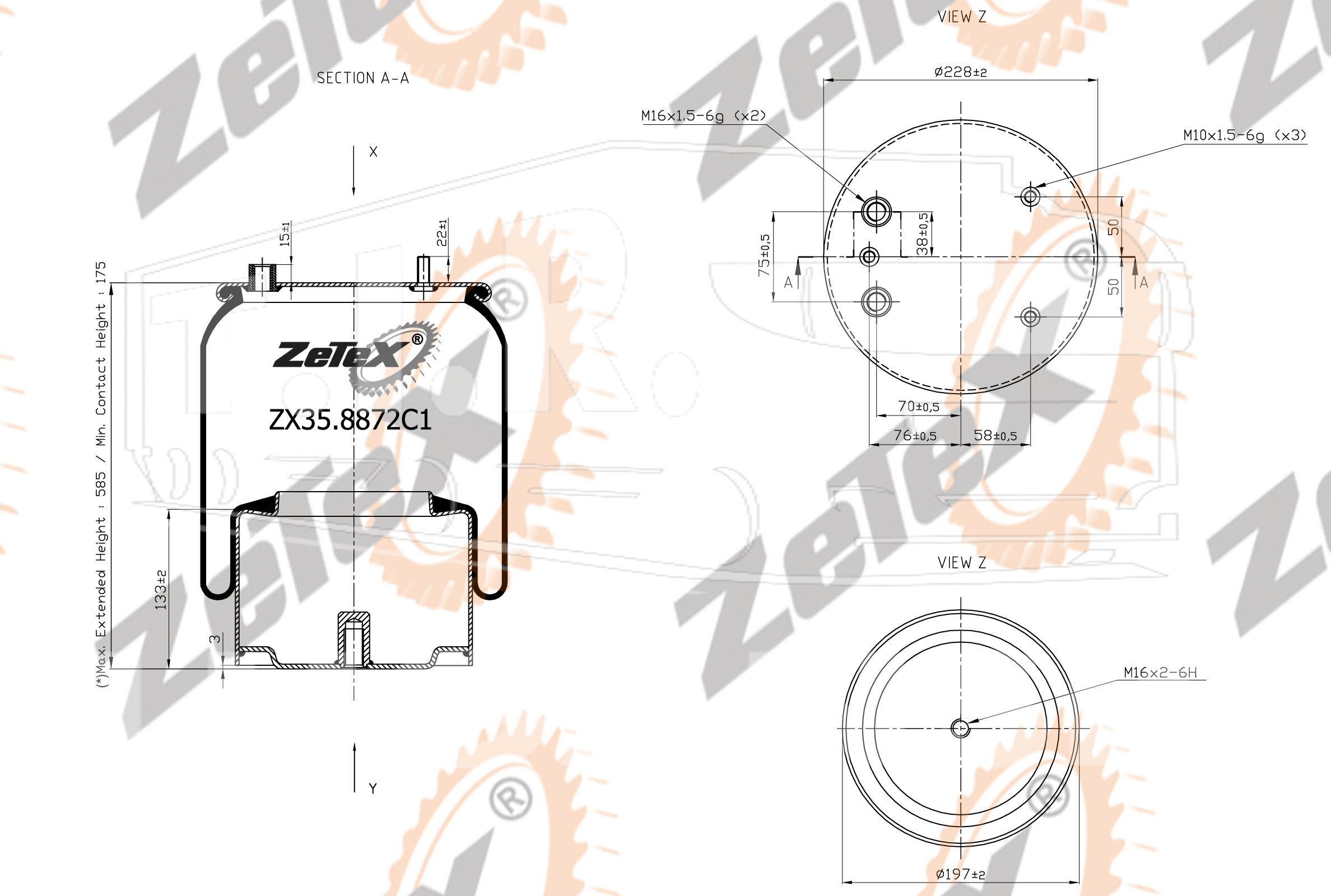 Пневморессора 887M2K1 металлический стакан DAF