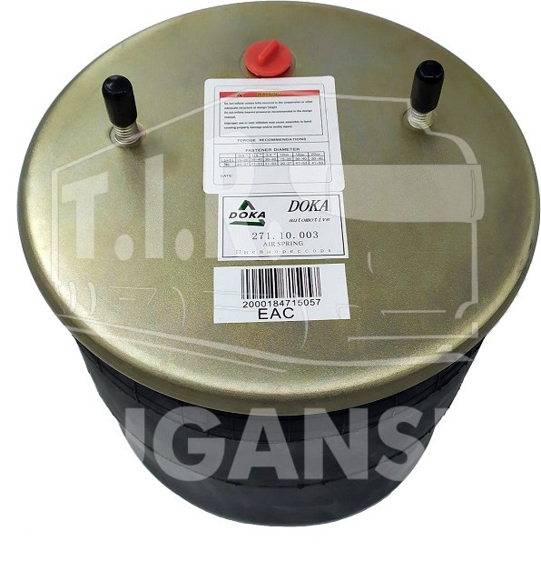 Пневмоподушка с пластиковым стаканом H423мм. 2шп.M12 смещ.25. 1отв-шт.M22. Низ: 1шп.M16