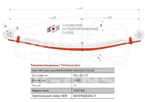 Лист рессоры №3