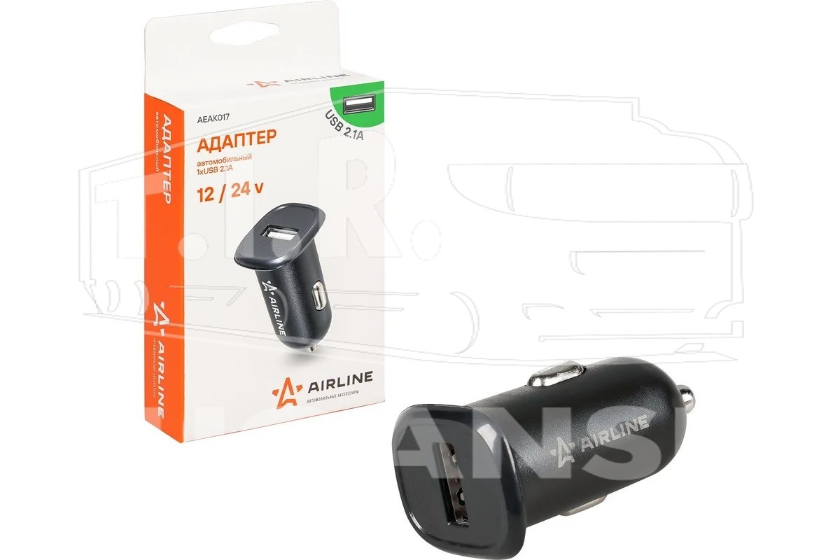 Адаптер автомобильный 1хUSB 2.1А в прикуриватель 12/24В