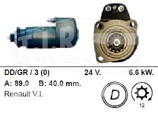 Стартер 24v 6.6kw 12T