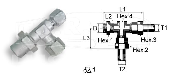 Соединитель тройник М22*1,5 D8/D12 метал