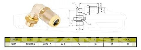 Соединитель уголок М16*1,5/D10 латунь