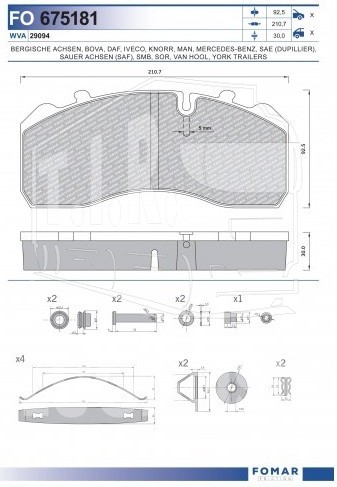 Колодки тормозные 210*92*30