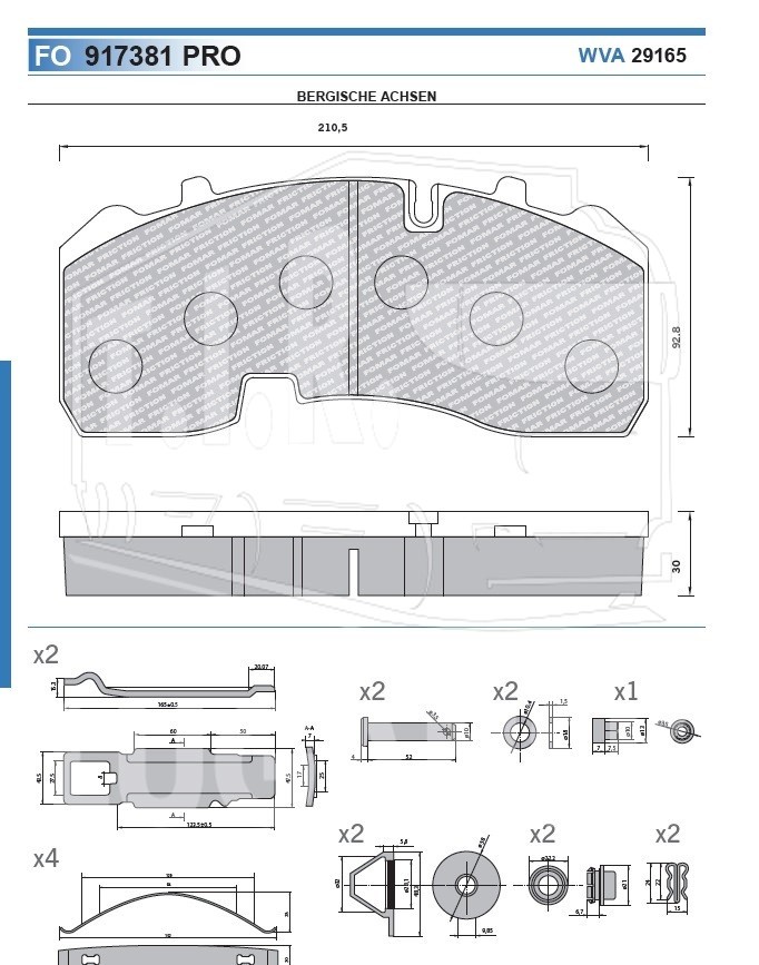 Колодки тормозные 210*92*30