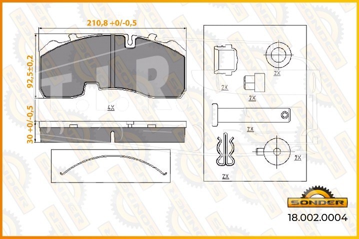 Колодки тормозные 210*92*30