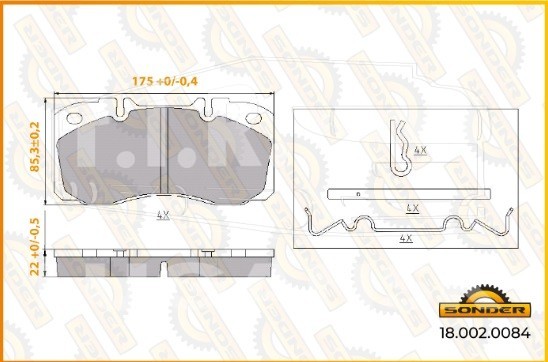 Колодки тормозные 174,6*85,3*22