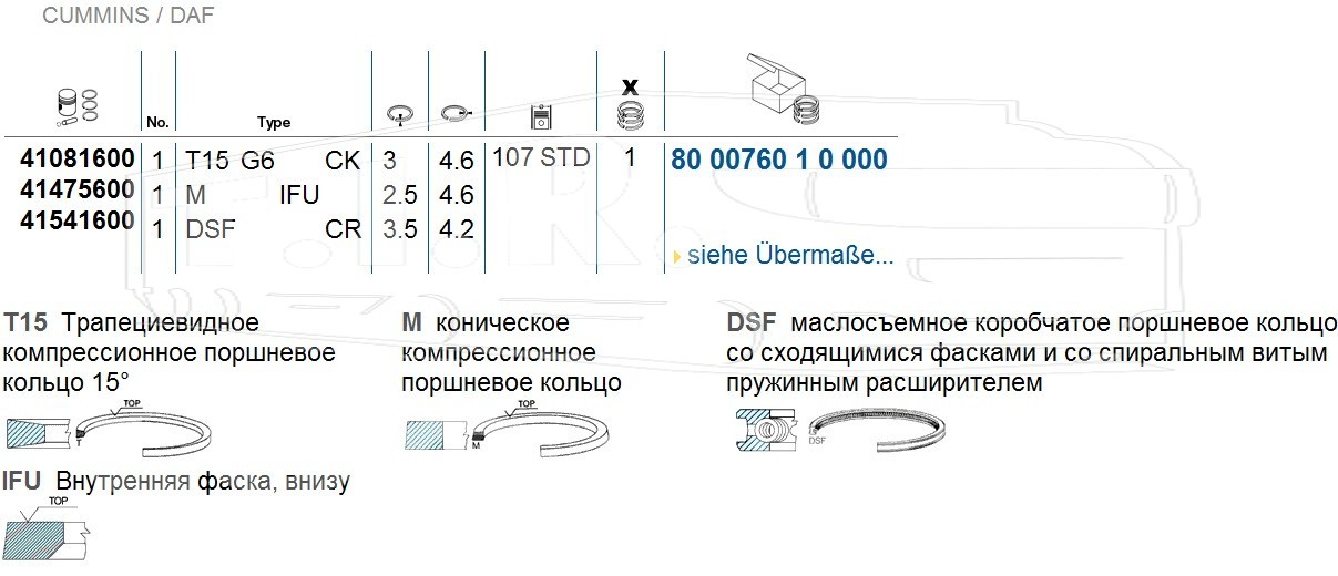 Кольца поршневые 107mm STD 3.0*2.5*3.5