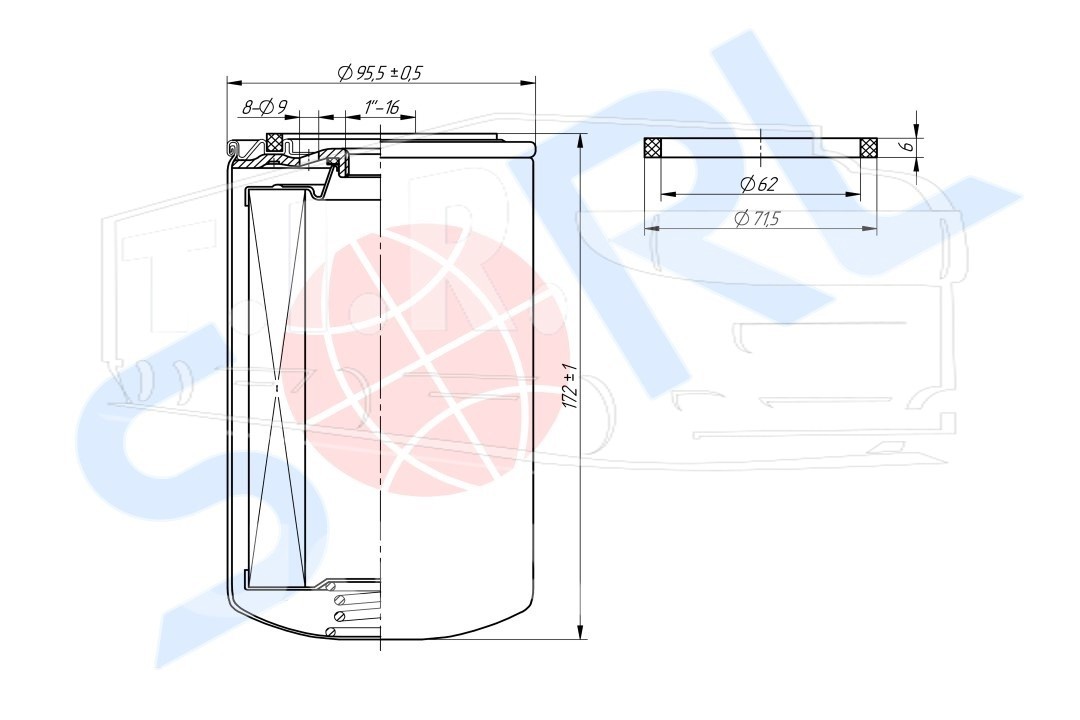 Фильтр масляный 1 16-UN