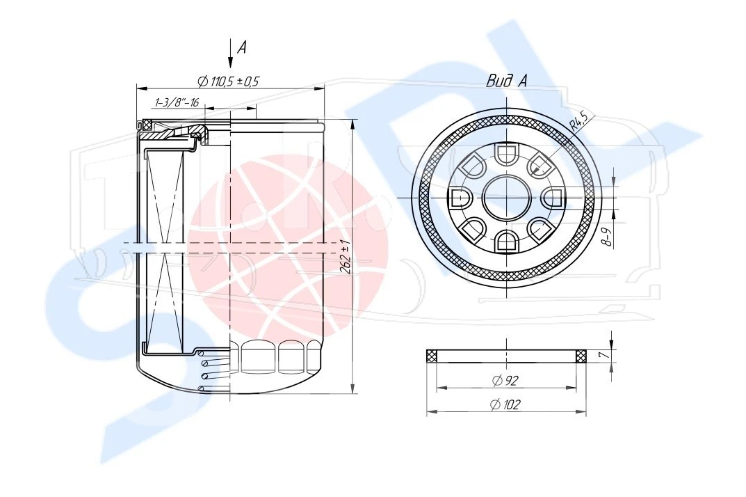 Фильтр масляный 1 3/8-16UN RENAULT, VOLVO
