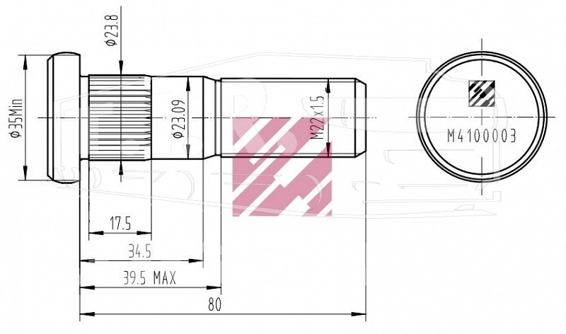 Шпилька колеса М22*1.5*80