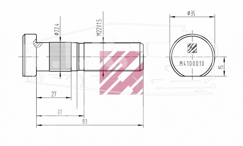 Шпилька колеса М22*1.5*83