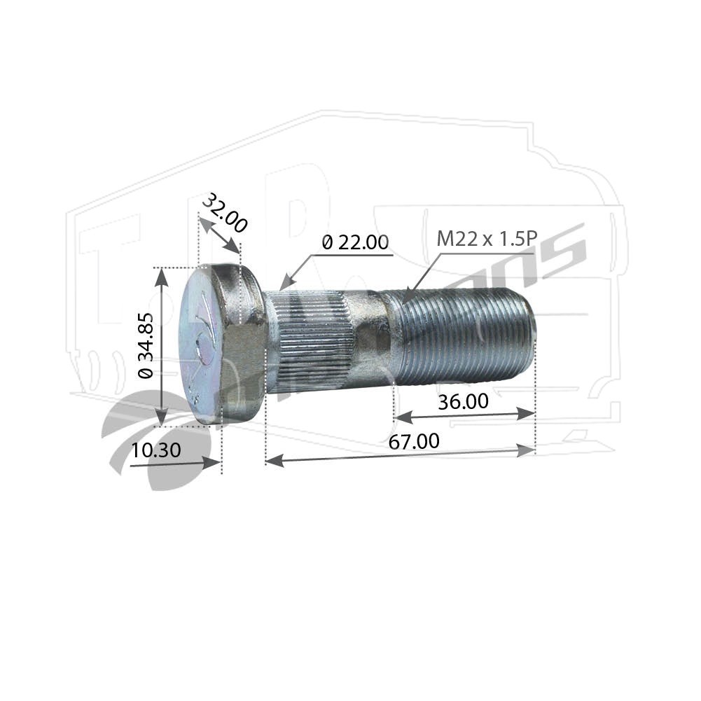 Шпилька колеса М22*1.5*66
