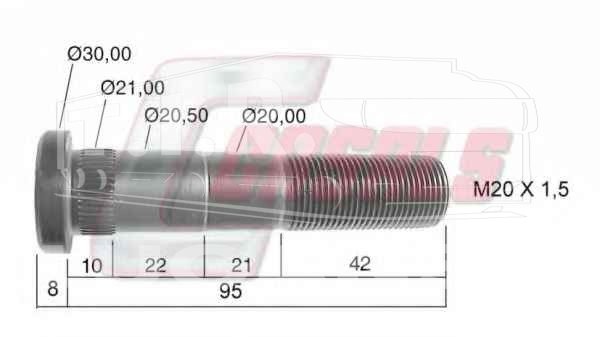 Шпилька колеса М20*1.5*95