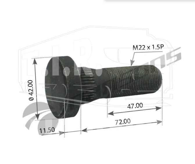 Шпилька колеса М22*1.5*72/83 перед