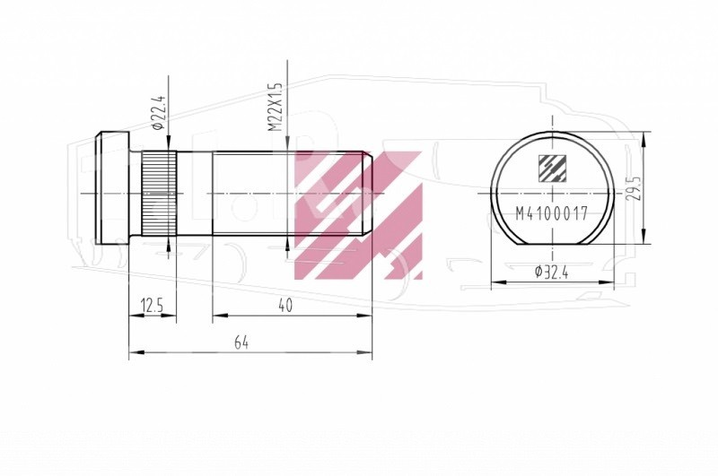 Шпилька колеса М22*1.5*64