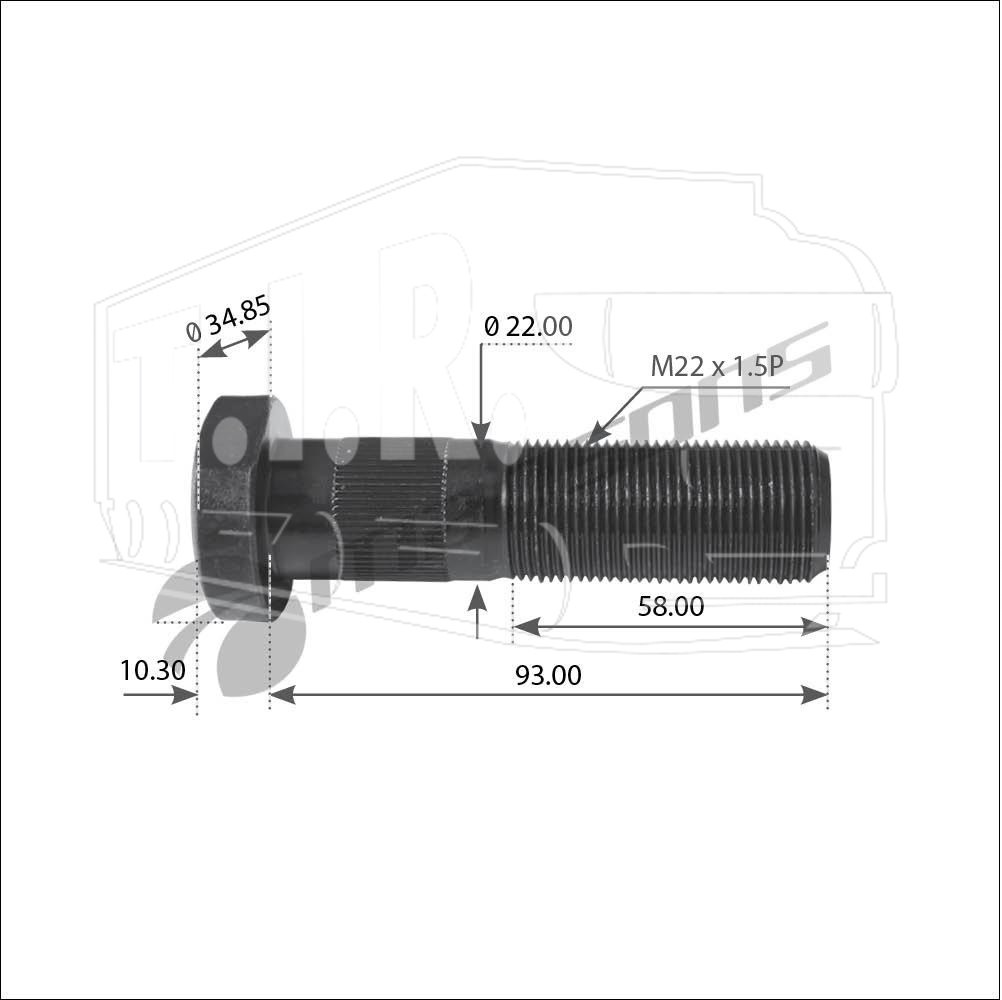 Шпилька колеса М22*1.5*93/104