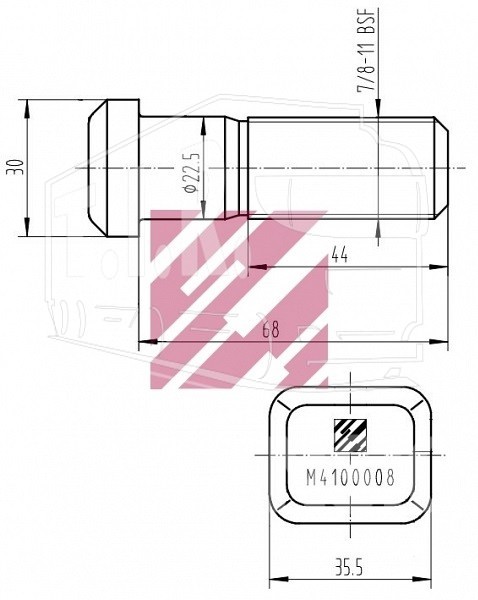 Шпилька колеса 7/8"-11BSF*68