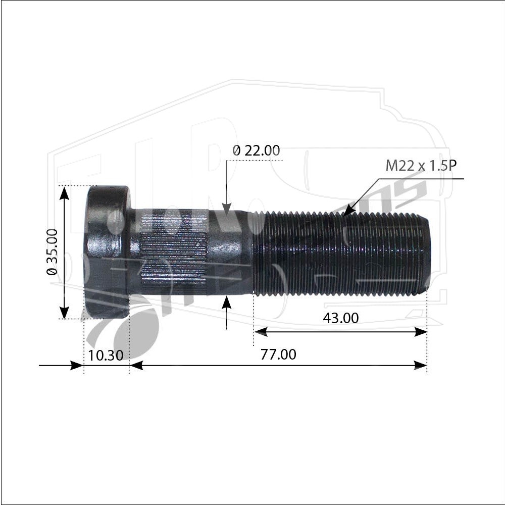 Шпилька колеса М22*1.5*76