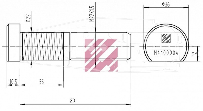 Шпилька колеса М22*1.5*90ММ