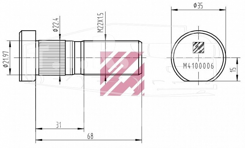 Шпилька колеса М22*1.5*66