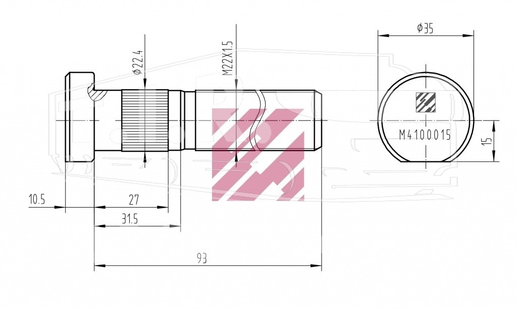 Шпилька колеса М22*1.5*93/104