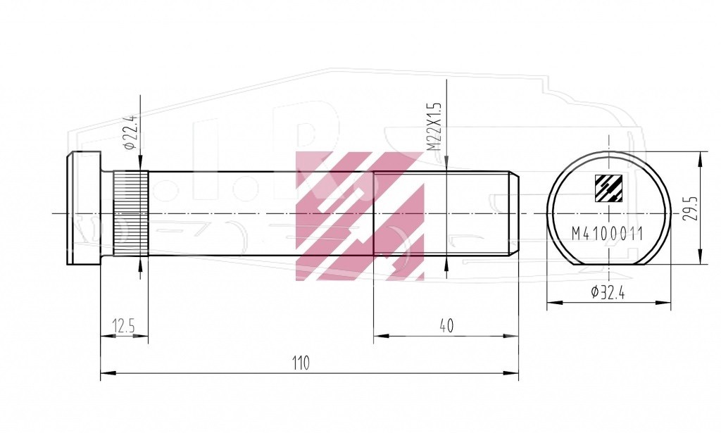Шпилька колеса М22*1.5*111/121