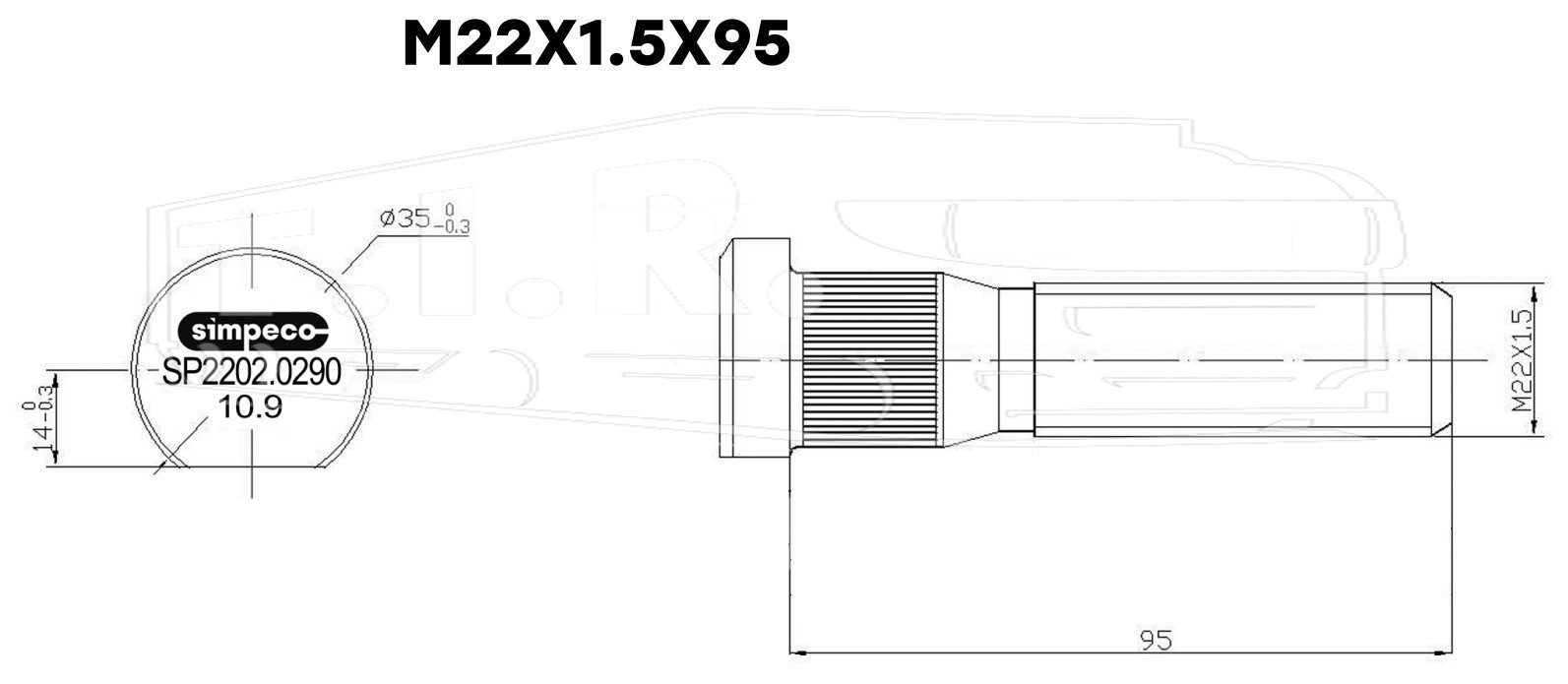 Шпилька колеса М22*1.5*95