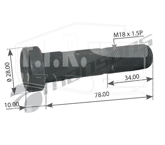 Шпилька колеса М18*1.5*78 зад