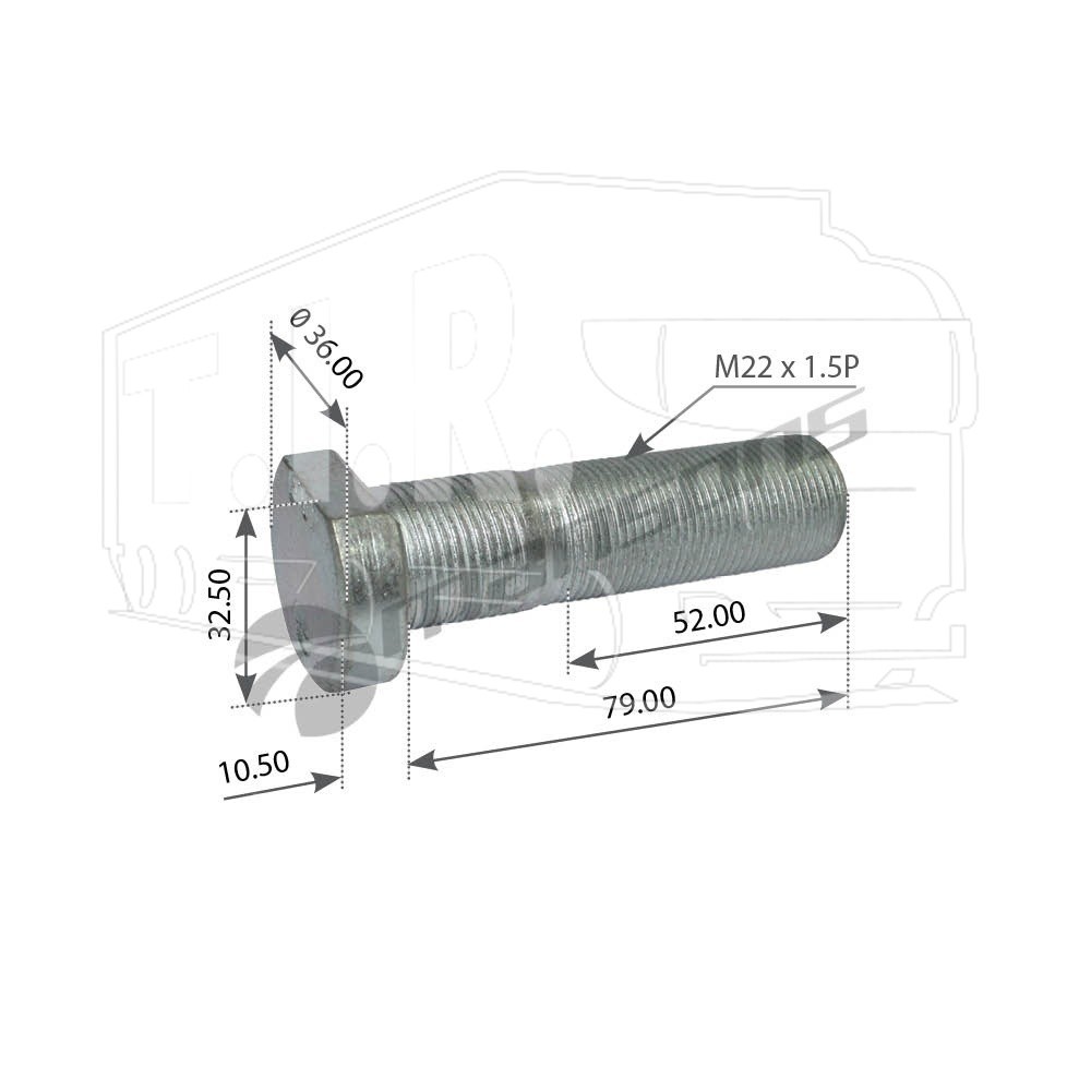 Шпилька колеса М22*1.5*79 задняя